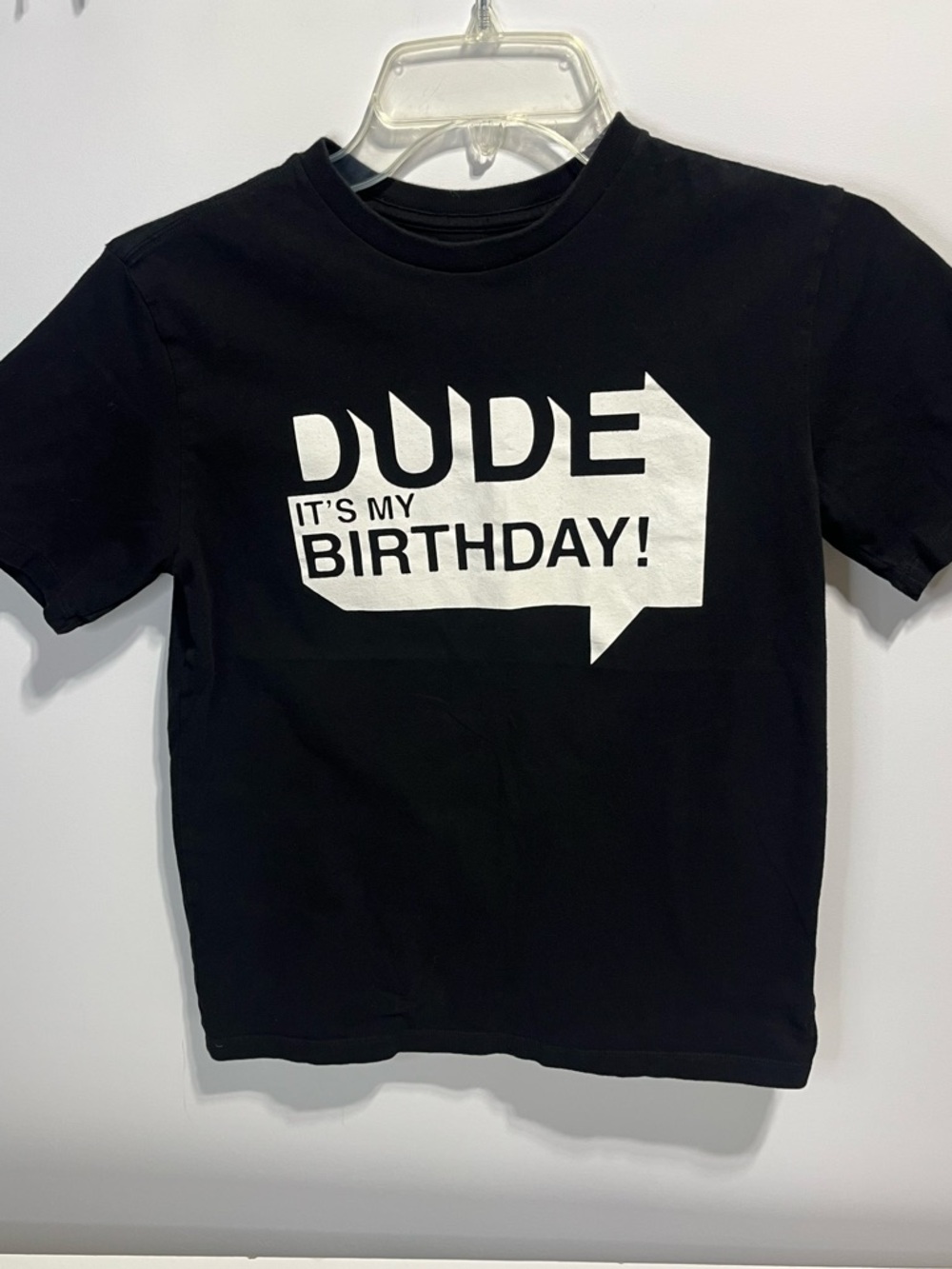 "Dude It's My Birthday!" Graphic T-Shirt Black White Boys Large (10-12) Cotton